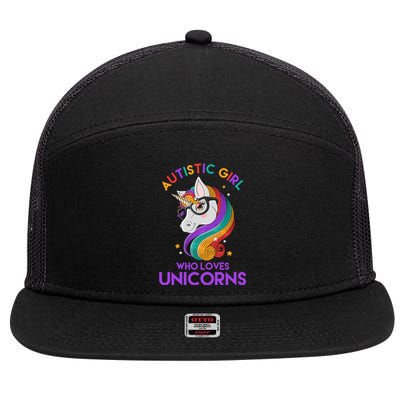 Autistic Who Loves Unicorns 7 Panel Mesh Trucker Snapback Hat