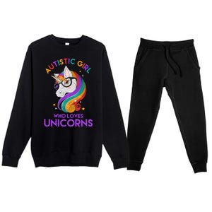 Autistic Who Loves Unicorns Premium Crewneck Sweatsuit Set