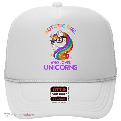 Autistic Who Loves Unicorns High Crown Mesh Back Trucker Hat