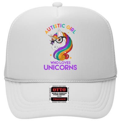 Autistic Who Loves Unicorns High Crown Mesh Back Trucker Hat