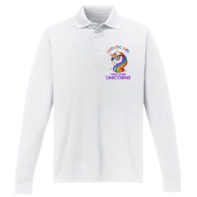 Autistic Who Loves Unicorns Performance Long Sleeve Polo