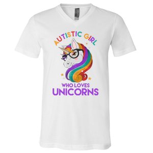 Autistic Who Loves Unicorns V-Neck T-Shirt