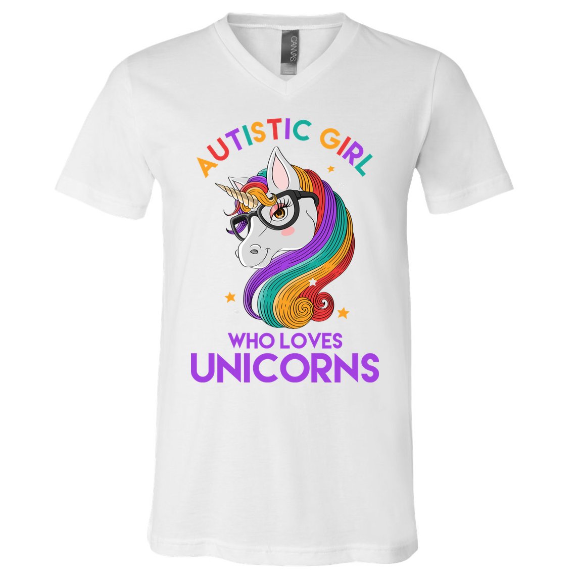Autistic Who Loves Unicorns V-Neck T-Shirt