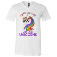 Autistic Who Loves Unicorns V-Neck T-Shirt