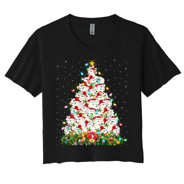 Arctic Wolf Lover Xmas Lights Arctic Wolf Christmas Tree Crop Top