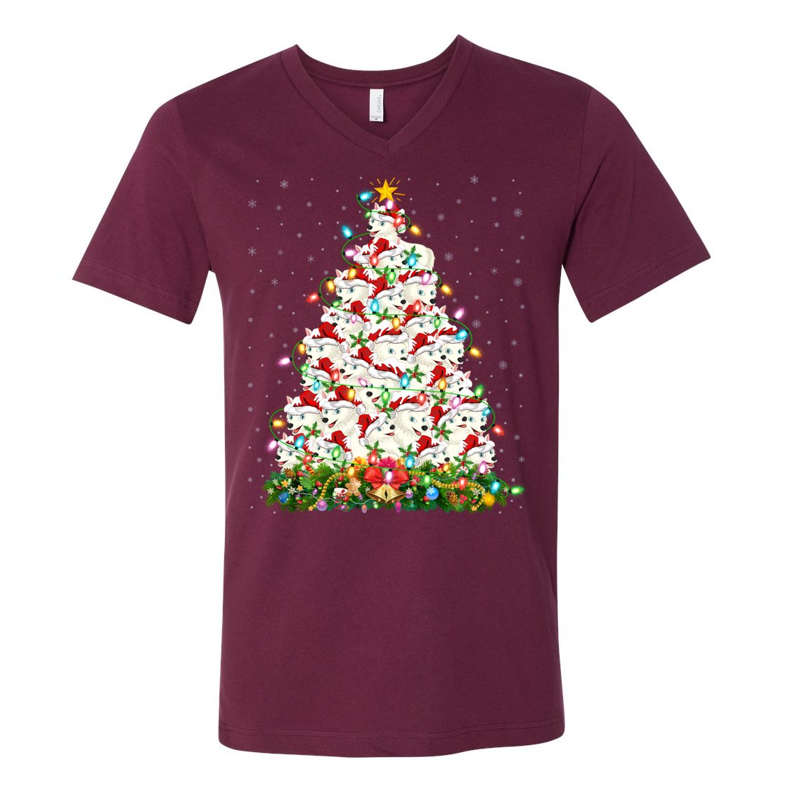 Arctic Wolf Lover Xmas Lights Arctic Wolf Christmas Tree V-Neck T-Shirt