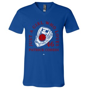 A Who Loves Patrick Corbin Friend Baseball Fan Gift V-Neck T-Shirt