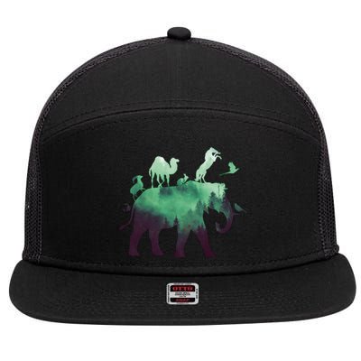 Animal Wild Life Forest Double Exposure 7 Panel Mesh Trucker Snapback Hat