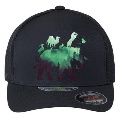 Animal Wild Life Forest Double Exposure Flexfit Unipanel Trucker Cap