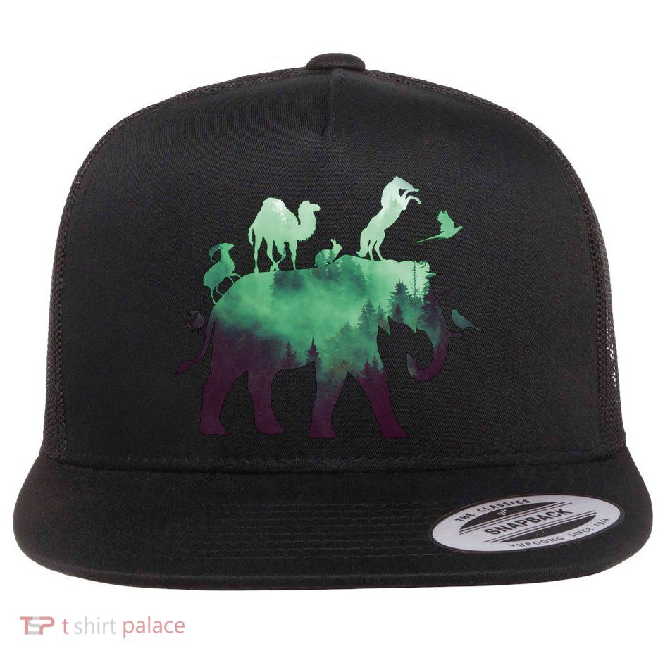 Animal Wild Life Forest Double Exposure Flat Bill Trucker Hat