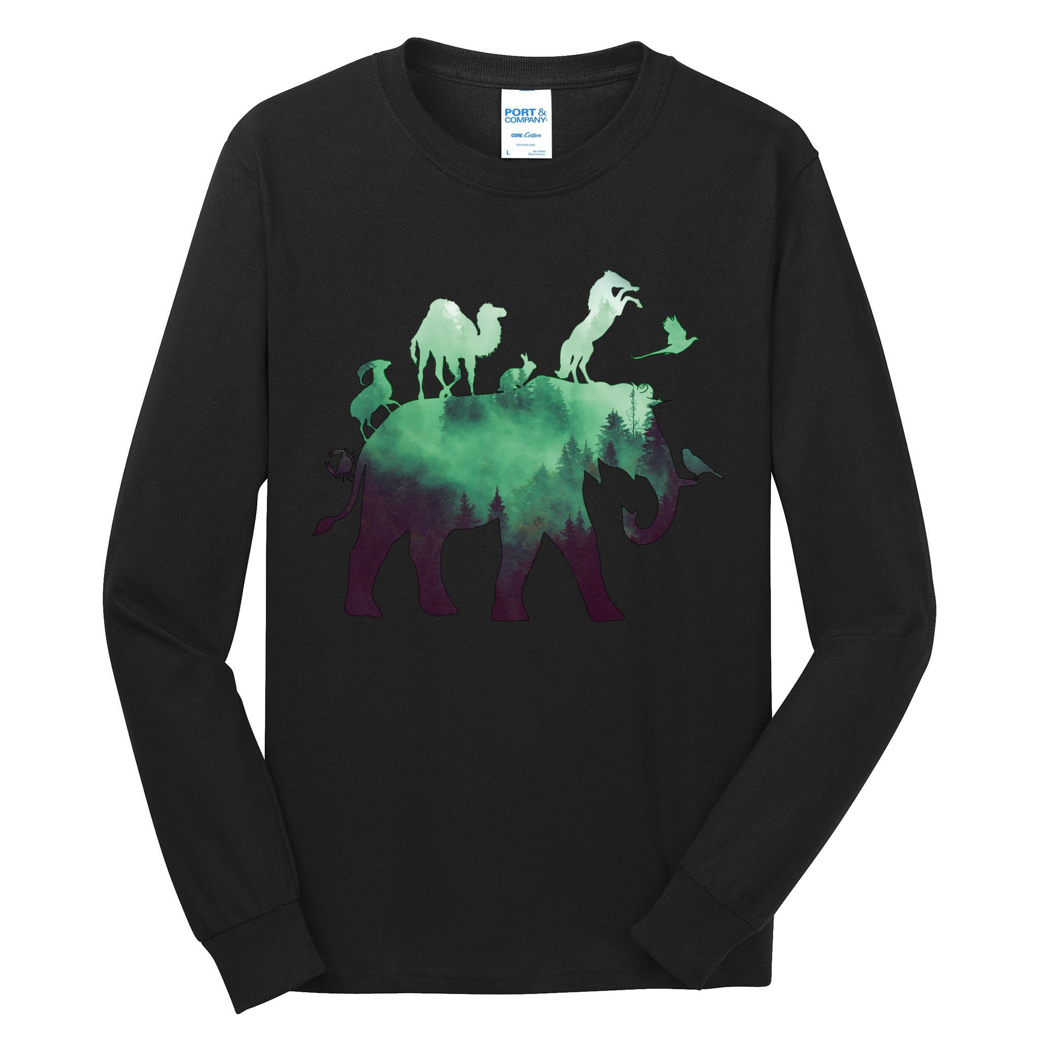 Animal Wild Life Forest Double Exposure Tall Long Sleeve T-Shirt