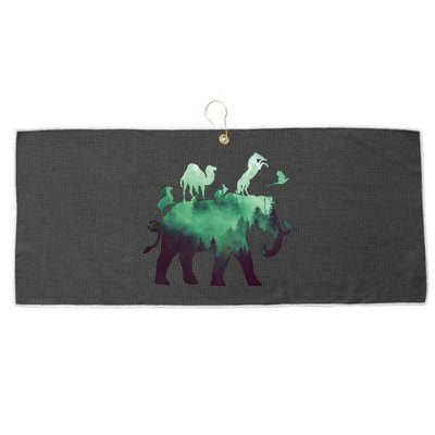 Animal Wild Life Forest Double Exposure Large Microfiber Waffle Golf Towel