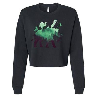 Animal Wild Life Forest Double Exposure Cropped Pullover Crew