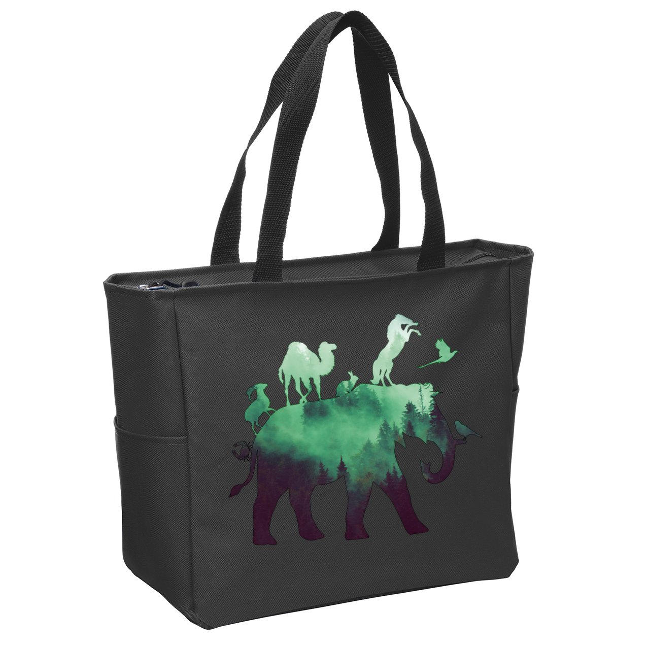 Animal Wild Life Forest Double Exposure Zip Tote Bag