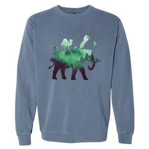 Animal Wild Life Forest Double Exposure Garment-Dyed Sweatshirt