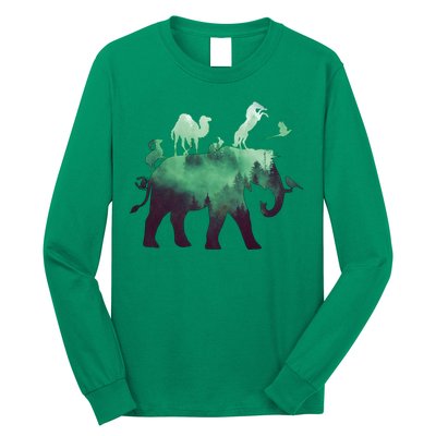 Animal Wild Life Forest Double Exposure Long Sleeve Shirt