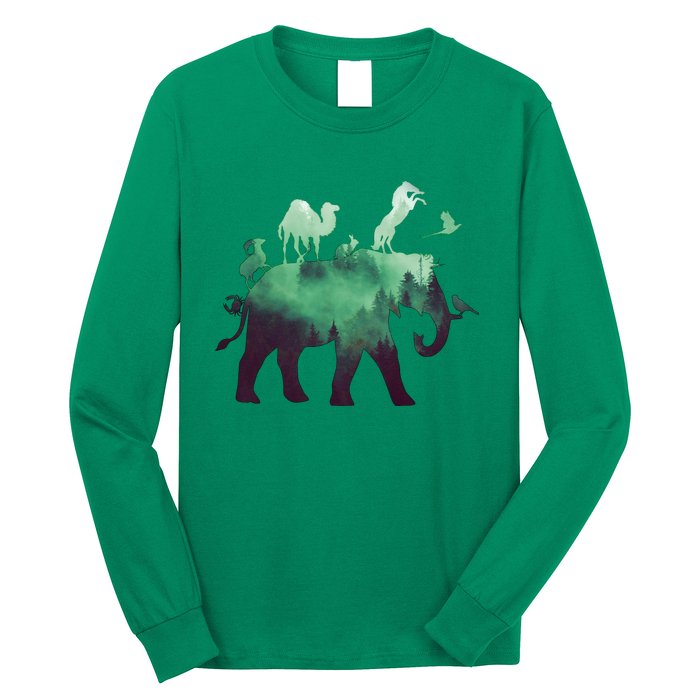 Animal Wild Life Forest Double Exposure Long Sleeve Shirt