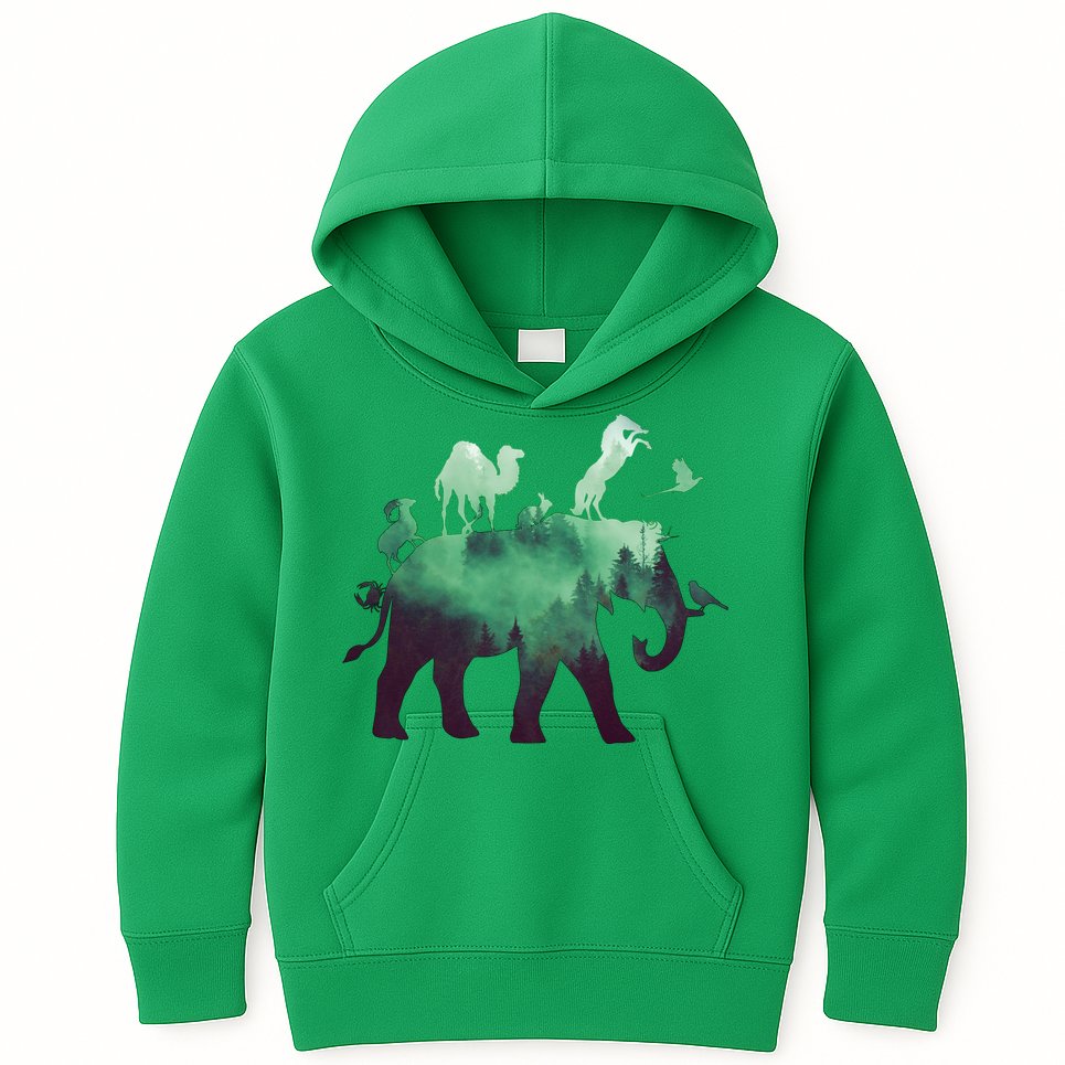 Animal Wild Life Forest Double Exposure Kids Hoodie