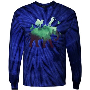 Animal Wild Life Forest Double Exposure Tie-Dye Long Sleeve Shirt