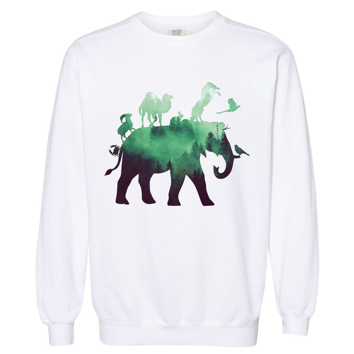 Animal Wild Life Forest Double Exposure Garment-Dyed Sweatshirt