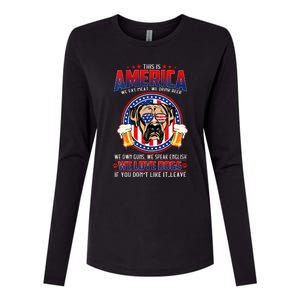 America We Love Dogs Boxer Dog and Beer 4th Of July Womens Cotton Relaxed Long Sleeve T-Shirt