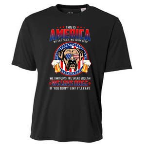 America We Love Dogs Boxer Dog and Beer 4th Of July Cooling Performance Crew T-Shirt