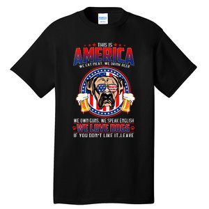 America We Love Dogs Boxer Dog and Beer 4th Of July Tall T-Shirt