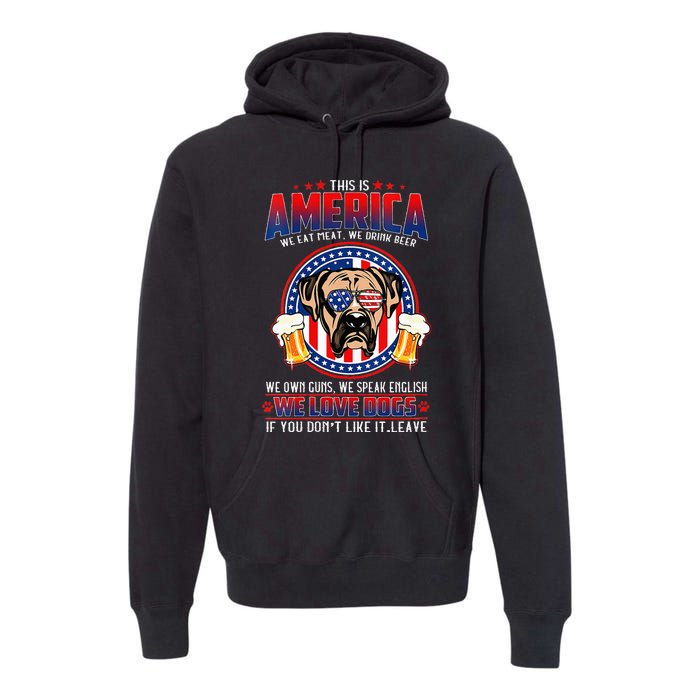 America We Love Dogs Boxer Dog and Beer 4th Of July Premium Hoodie