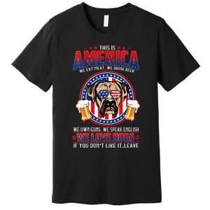 America We Love Dogs Boxer Dog and Beer 4th Of July Premium T-Shirt