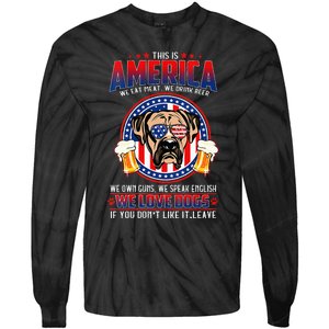 America We Love Dogs Boxer Dog and Beer 4th Of July Tie-Dye Long Sleeve Shirt