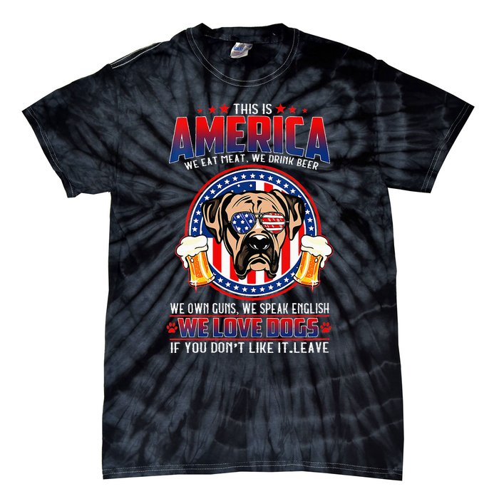 America We Love Dogs Boxer Dog and Beer 4th Of July Tie-Dye T-Shirt