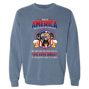 America We Love Dogs Boxer Dog and Beer 4th Of July Garment-Dyed Sweatshirt