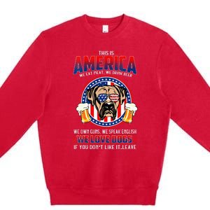 America We Love Dogs Boxer Dog and Beer 4th Of July Premium Crewneck Sweatshirt