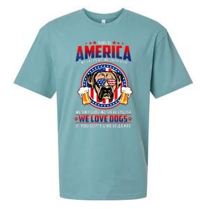 America We Love Dogs Boxer Dog and Beer 4th Of July Sueded Cloud Jersey T-Shirt