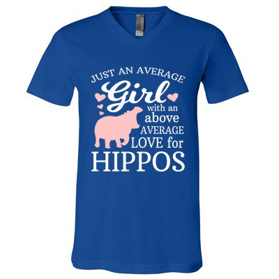 Average Who Loves Hippos Gift Hippopotamus Funny Gift V-Neck T-Shirt