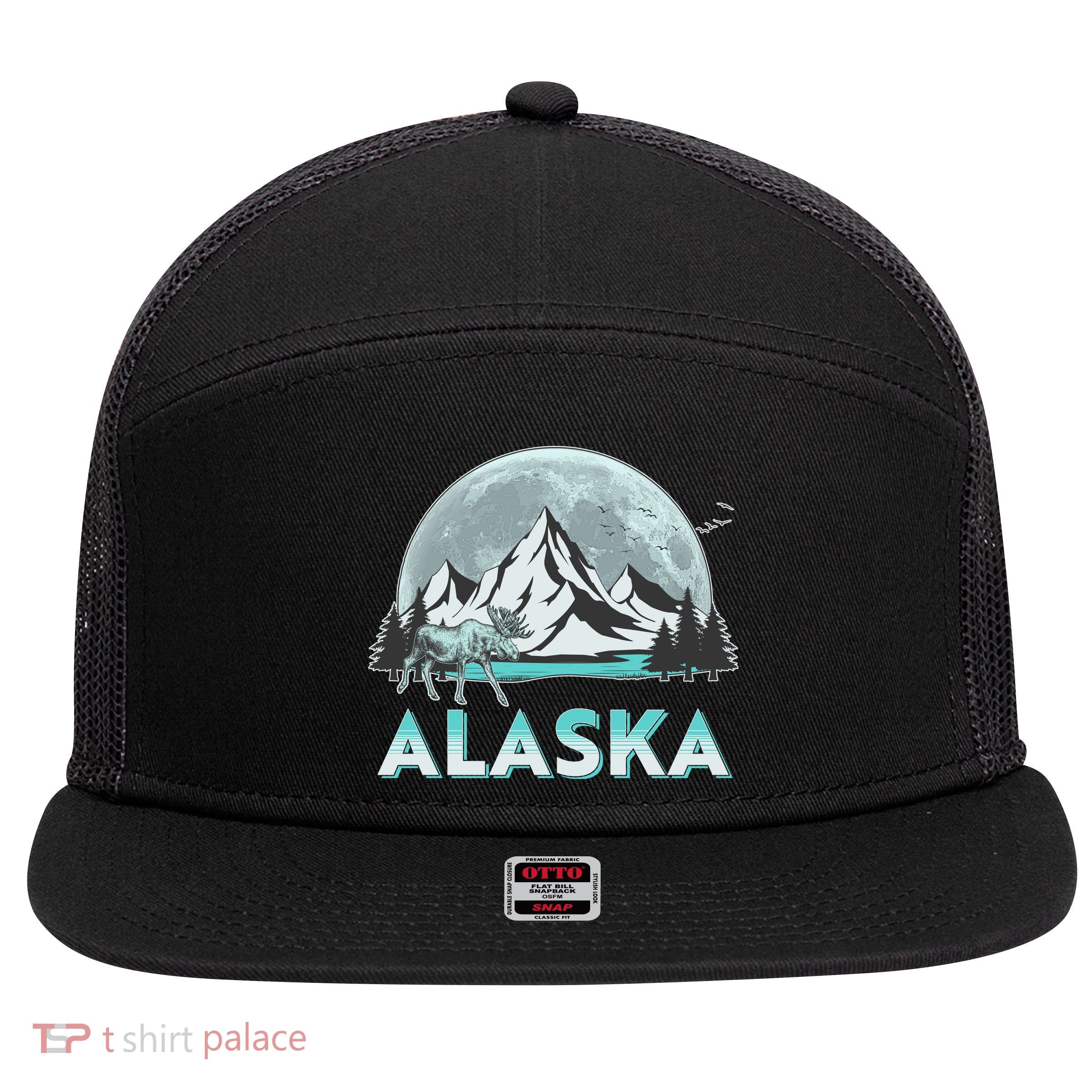 Alaska Wilderness Moose Moon 7 Panel Mesh Trucker Snapback Hat
