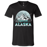 Alaska Wilderness Moose Moon V-Neck T-Shirt