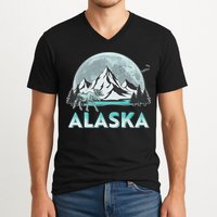 Alaska Wilderness Moose Moon V-Neck T-Shirt