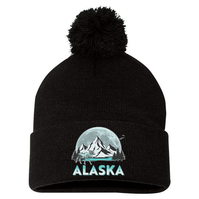 Alaska Wilderness Moose Moon Pom Pom 12in Knit Beanie