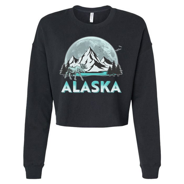 Alaska Wilderness Moose Moon Cropped Pullover Crew