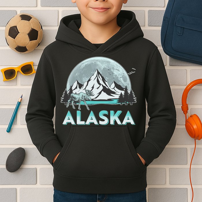 Alaska Wilderness Moose Moon Kids Hoodie