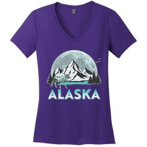 Alaska Wilderness Moose Moon Women's V-Neck T-Shirt