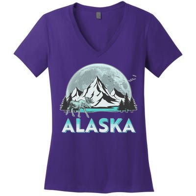 Alaska Wilderness Moose Moon Women's V-Neck T-Shirt