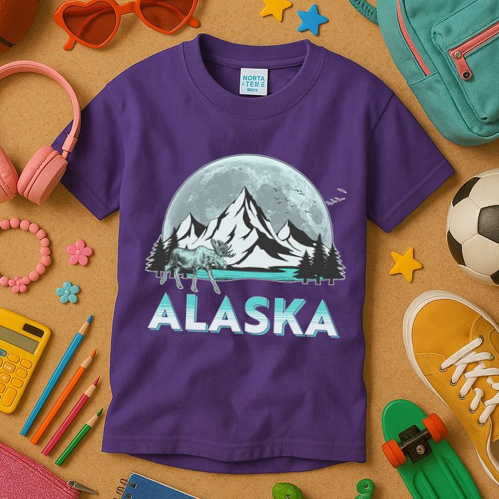 Alaska Wilderness Moose Moon Kids T-Shirt