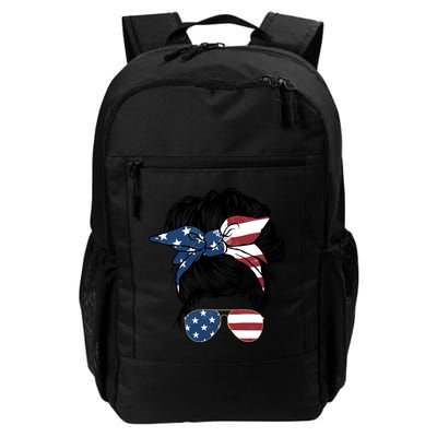 American Woman Messy Bun USA Flag Mom Backpack