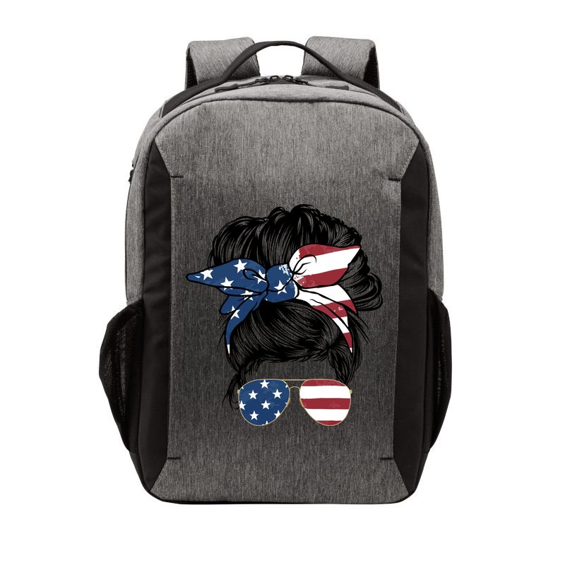 American Woman Messy Bun USA Flag Mom Vector Backpack