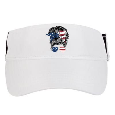 American Woman Messy Bun USA Flag Mom Adult Drive Performance Visor
