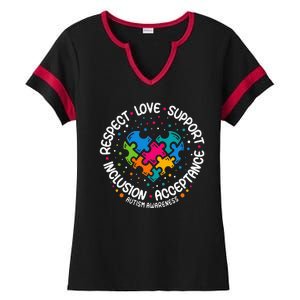 Autism Women Men Respect Love Support Autism Awareness Ladies Halftime Notch Neck Tee