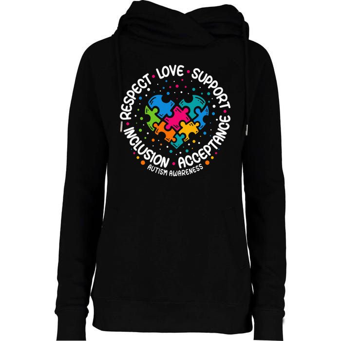 Autism Women Men Respect Love Support Autism Awareness Womens Funnel Neck Pullover Hood