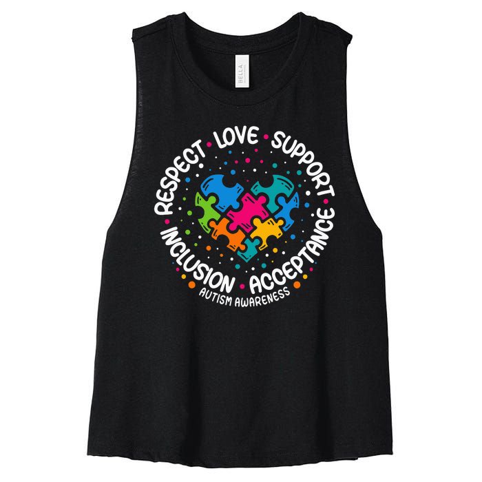 Autism Women Men Respect Love Support Autism Awareness Women's Racerback Cropped Tank